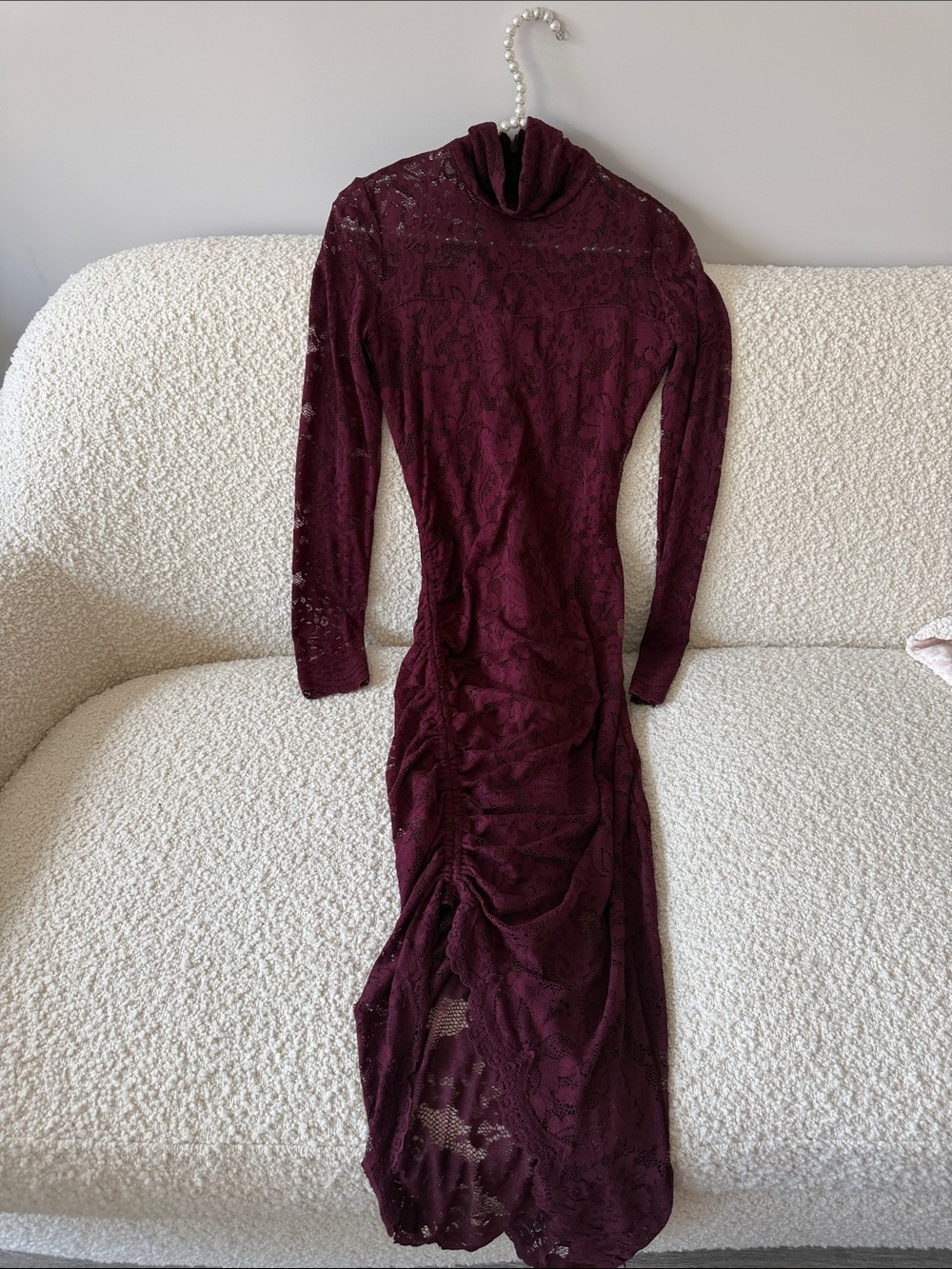 Generation Love Burgundy Lace Long Sleeve Turtleneck Dress
